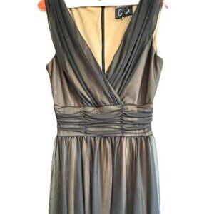 Sleeveless A-Line Midi Dress, Black With Gold Lining, Size 4